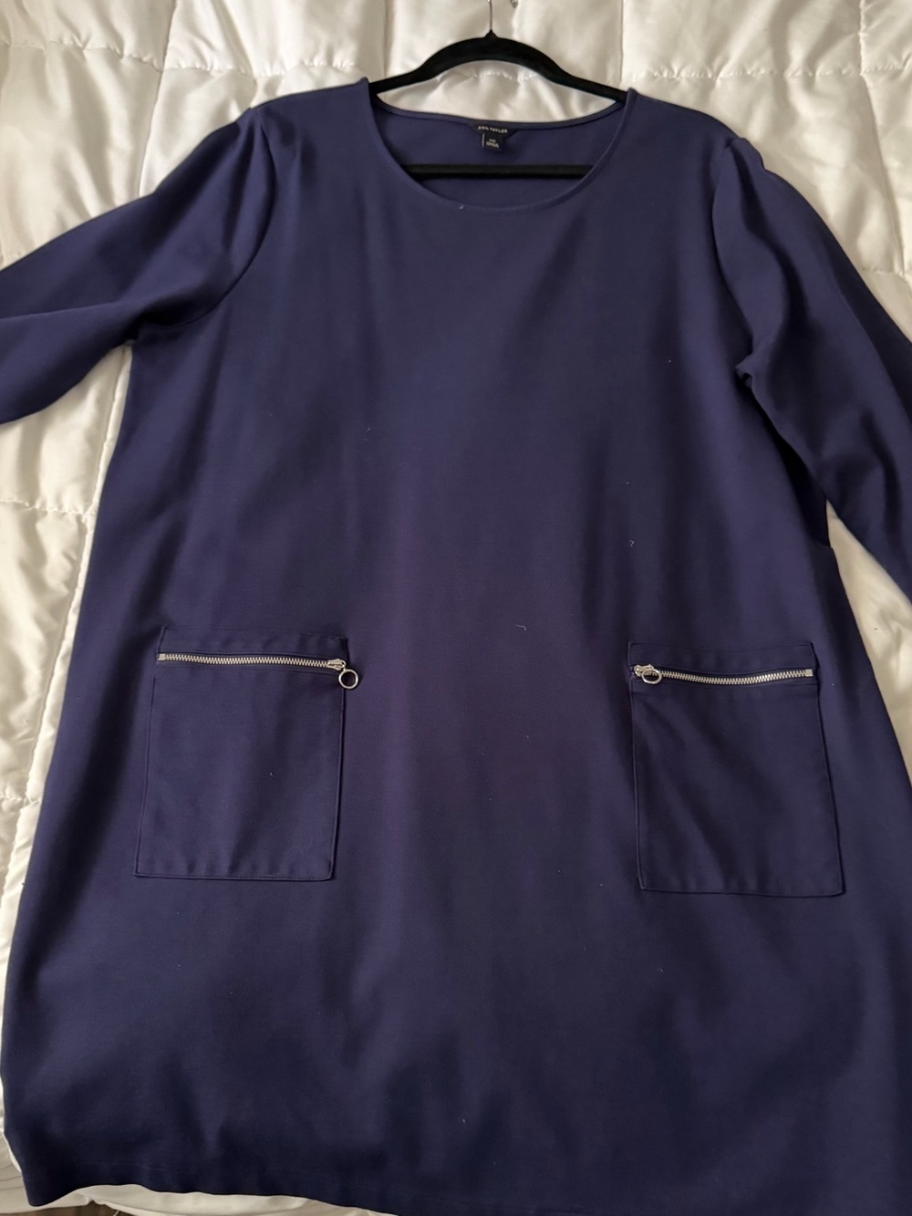 Ann Taylor Navy Long Sleeve Tunic with Zip Pocket Details